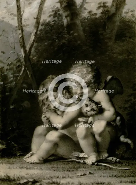 Cupid and little girl playing with a cat. Creator: Prud'hon, Pierre-Paul (1758-1823).