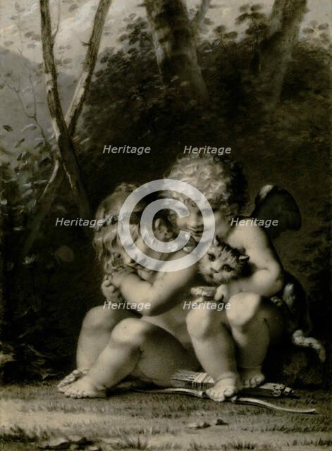 Cupid and little girl playing with a cat. Creator: Prud'hon, Pierre-Paul (1758-1823).