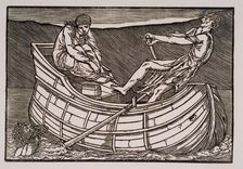 Cupid and Psyche - The dead Man rising from the Water as Psyche is ferried across the Styx, 1880. Creator: Sir Edward Coley Burne-Jones