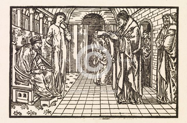 Cupid and Psyche - The reading of Apollo's Oracle to Psyche and her Father, 1880. Creator: Sir Edward Coley Burne-Jones.