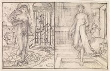 Cupid and Psyche - Two Studies of Venus on the Margin of the Sea and Psyche..., c1860s. Creator: Sir Edward Coley Burne-Jones