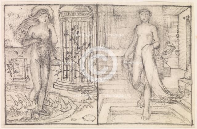Cupid and Psyche - Two Studies of Venus on the Margin of the Sea and Psyche..., c1860s. Creator: Sir Edward Coley Burne-Jones.