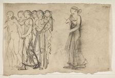 Cupid and Psyche - Two Studies of Psyche and Venus Attendants, 1865. Creator: Sir Edward Coley Burne-Jones