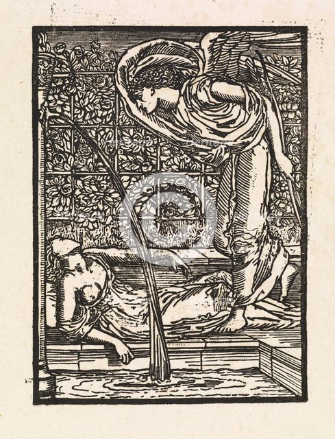 Cupid and Psyche - Cupid finding Psyche asleep in the Garden, 1880. Creator: Sir Edward Coley Burne-Jones.