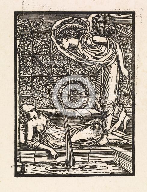 Cupid and Psyche - Cupid finding Psyche asleep in the Garden, 1880. Creator: Sir Edward Coley Burne-Jones.