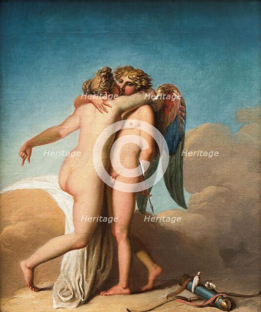 Cupid and Psyche embrace each other.