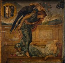 Cupid and Psyche - Palace Green Murals - Cupid Finding Psyche Asleep by a Fountain, 1881. Creator: Sir Edward Coley Burne-Jones