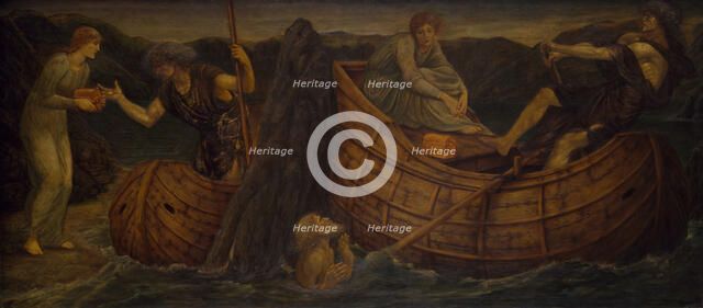 Cupid and Psyche - Palace Green Murals - Psyche giving the Coin to the Ferryman of the Styx, 1881. Creator: Sir Edward Coley Burne-Jones.