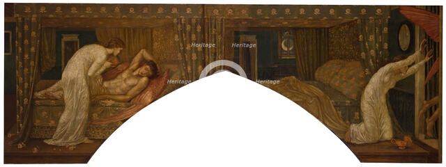 Cupid and Psyche - Palace Green Murals - Psyche holding the Lamp gazes on the Face of..., 1881. Creator: Sir Edward Coley Burne-Jones.
