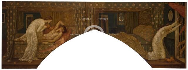 Cupid and Psyche - Palace Green Murals - Psyche holding the Lamp gazes on the Face..., 1881. Creator: Walter Crane.