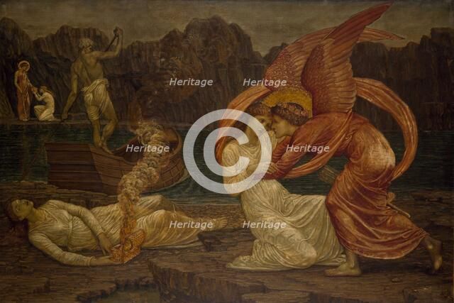 Cupid and Psyche - Palace Green Murals - Psyche receiving the Casket from Proserpine, 1881. Creator: Walter Crane.