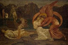 Cupid and Psyche - Palace Green Murals - Psyche receiving the Casket from Proserpine, 1881. Creator: Walter Crane