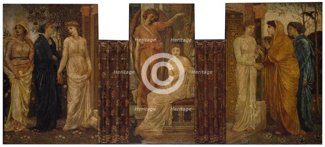 Cupid and Psyche - Palace Green Murals - Psyche's Sisters visit her at Cupid's House, 1881. Creator: Walter Crane.