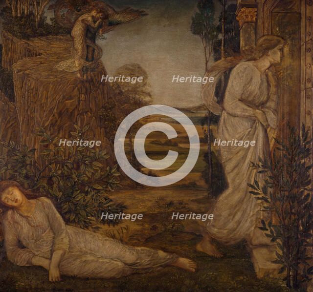 Cupid and Psyche - Palace Green Murals - Zephyrus Bearing Psyche to the Mountain, 1881. Creator: Sir Edward Coley Burne-Jones.