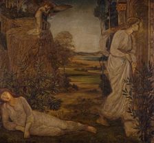 Cupid and Psyche - Palace Green Murals - Zephyrus Bearing Psyche to the Mountain, 1881. Creator: Walter Crane