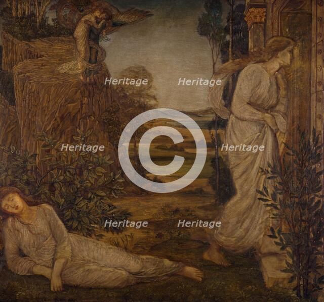 Cupid and Psyche - Palace Green Murals - Zephyrus Bearing Psyche to the Mountain, 1881. Creator: Walter Crane.