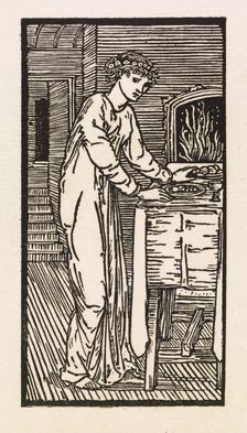 Cupid and Psyche - Psyche at Table Spread with Food, 1880. Creator: Sir Edward Coley Burne-Jones