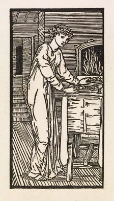 Cupid and Psyche - Psyche at Table Spread with Food, 1880. Creator: Sir Edward Coley Burne-Jones