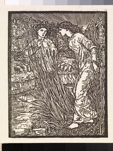 Cupid and Psyche - Psyche is set the Task of collecting the Golden Fleece from Venus Flocks... Creator: Sir Edward Coley Burne-Jones