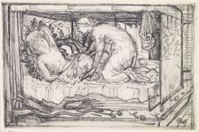 Cupid and Psyche - Study of Psyche gazing at Cupid sleeping, c1865. Creator: Sir Edward Coley Burne-Jones