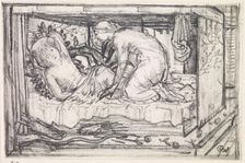 Cupid and Psyche - Study of Psyche gazing at Cupid sleeping, c1865. Creator: Sir Edward Coley Burne-Jones