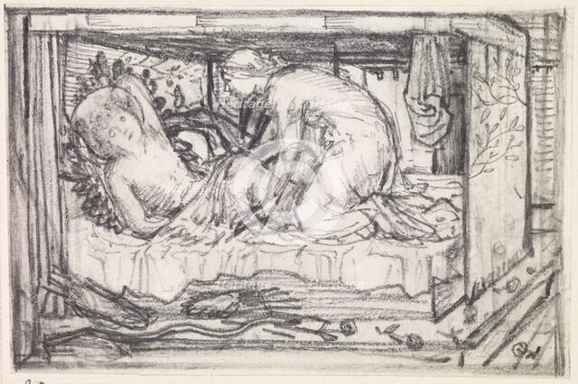 Cupid and Psyche - Study of Psyche gazing at Cupid sleeping, c1865. Creator: Sir Edward Coley Burne-Jones.