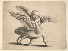 Cupid and the swan, 1652. Creator: Wenceslaus Hollar