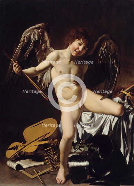 Cupid as Victor, ca 1601. Artist: Caravaggio, Michelangelo (1571-1610)