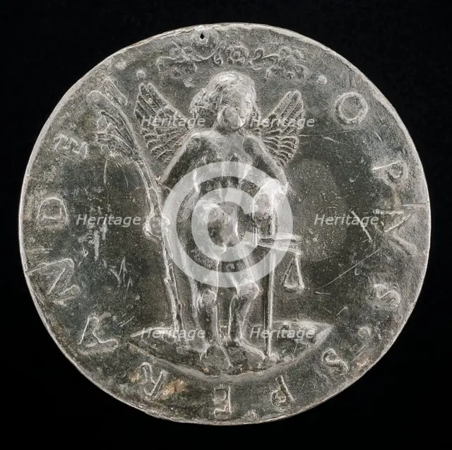 Cupid Holding a Palm-branch and Balance [reverse], probably 1463/1477. Creator: Sperandio Savelli.