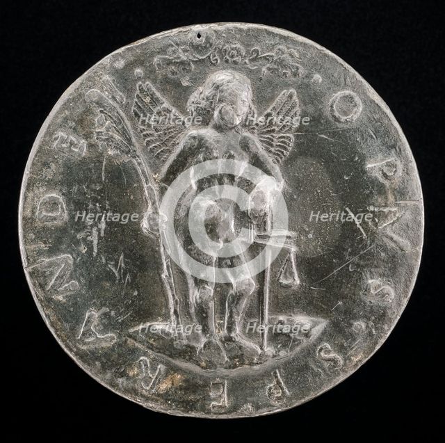 Cupid Holding a Palm-branch and Balance [reverse], probably 1463/1477. Creator: Sperandio Savelli.