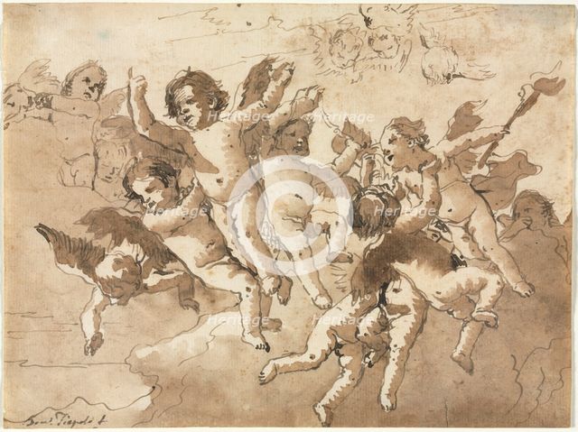 Cupid in the Clouds with Attendant Cherubs, 1757 or after. Creator: Giovanni Domenico Tiepolo (Italian, 1727-1804).