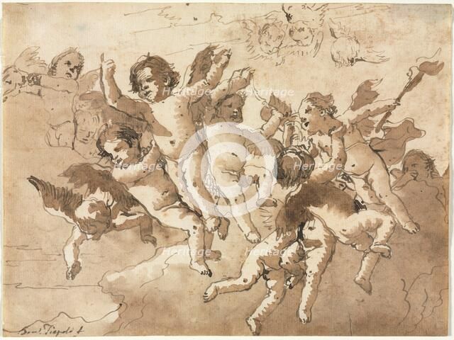 Cupid in the Clouds with Attendant Cherubs, 1757 or after. Creator: Giovanni Domenico Tiepolo (Italian, 1727-1804).