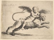 Cupid on a tiger, 1652. Creator: Wenceslaus Hollar