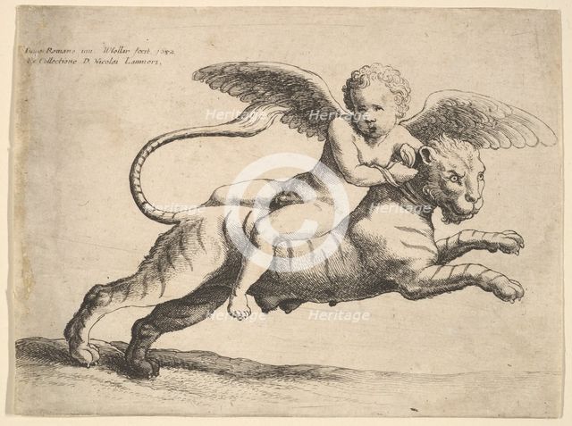 Cupid on a tiger, 1652. Creator: Wenceslaus Hollar.