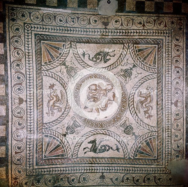 Cupid on Dolphin mosaic, Fishbourne Roman Villa, Sussex. Artist: Unknown