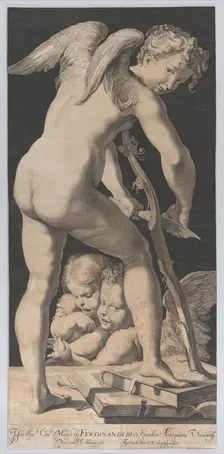 Cupid sharpening his bow, 1645-72. Creator: Franciscus van der Steen
