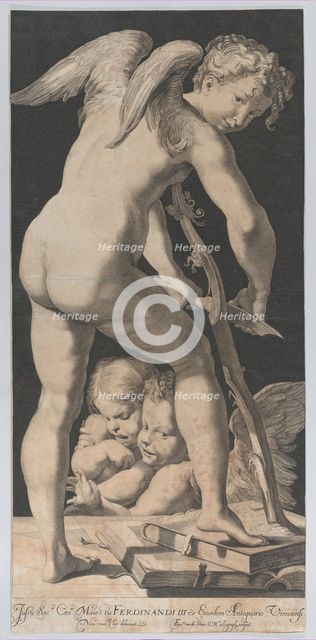 Cupid sharpening his bow, 1645-72. Creator: Franciscus van der Steen.