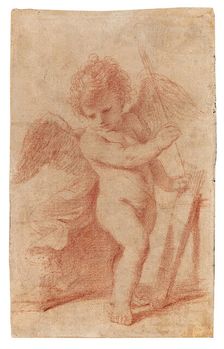Cupid putting an arrow away in his quiver. Creator: Guercino (1591-1666)