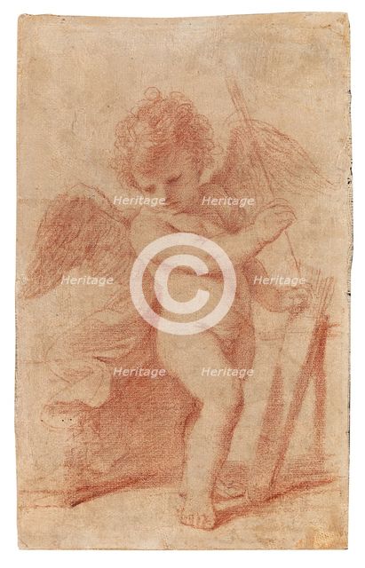 Cupid putting an arrow away in his quiver. Creator: Guercino (1591-1666).