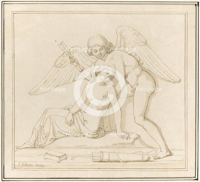 Cupid waking Psyche by piercing her with an arrow, c1820s. Creator: John Gibson.