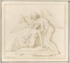 Cupid waking Psyche by piercing her with an arrow, c1820s. Creator: John Gibson
