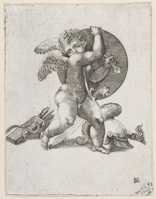 Cupid with Weapons of Mars, c1547-62. Creator: Adamo Scultori