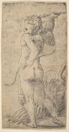 Cupid viewed from behind with an arrow in his raised right hand, ca. 1543-45. Creator: Andrea Schiavone