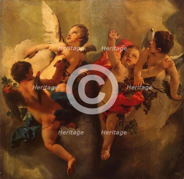 Cupids with Grapes. Series "Four Seasons", 1740s. Creator: Tiepolo, Giambattista (1696-1770).