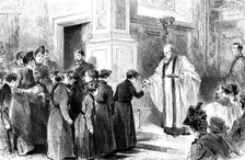 Curious Easter custom at a City church, Allhallows...gifts to Christ's Hospital boys, 1890. Creator: P Naumann