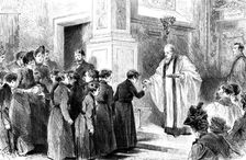 Curious Easter custom at a City church, Allhallows...gifts to Christ's Hospital boys, 1890. Creator: P Naumann