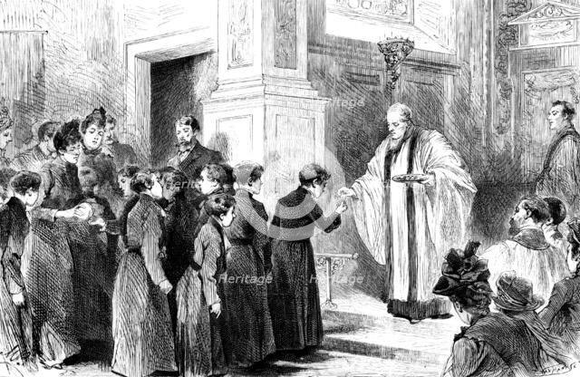 Curious Easter custom at a City church, Allhallows...gifts to Christ's Hospital boys, 1890. Creator: P Naumann.