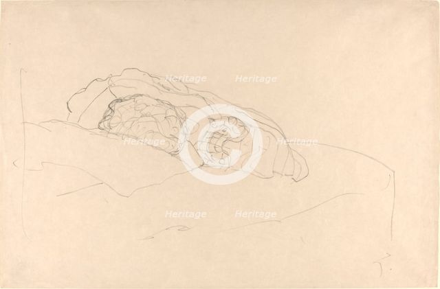 Curled up Girl on Bed, 1916/1917. Creator: Gustav Klimt.