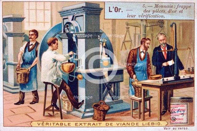 Currency, minting and cheking the gold coins, c1900. Artist: Unknown