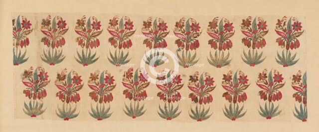 Curtain Fragment with Rows of Flowers, India, Before 1667. Creator: Unknown.